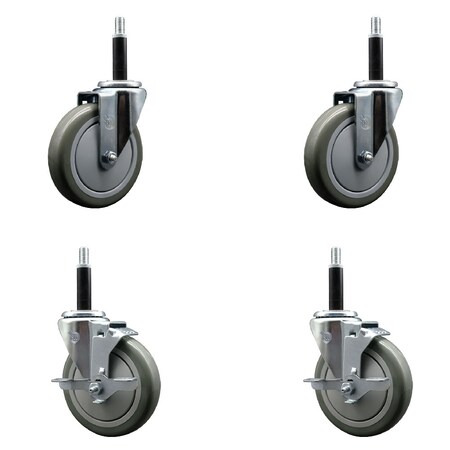 Service Caster 5'' Gray Poly Wheel Swivel 3/4'' Expanding Stem Caster Set 2 Brakes, 4PK SCC-EX20S514-PPUB-2-TLB-2-34